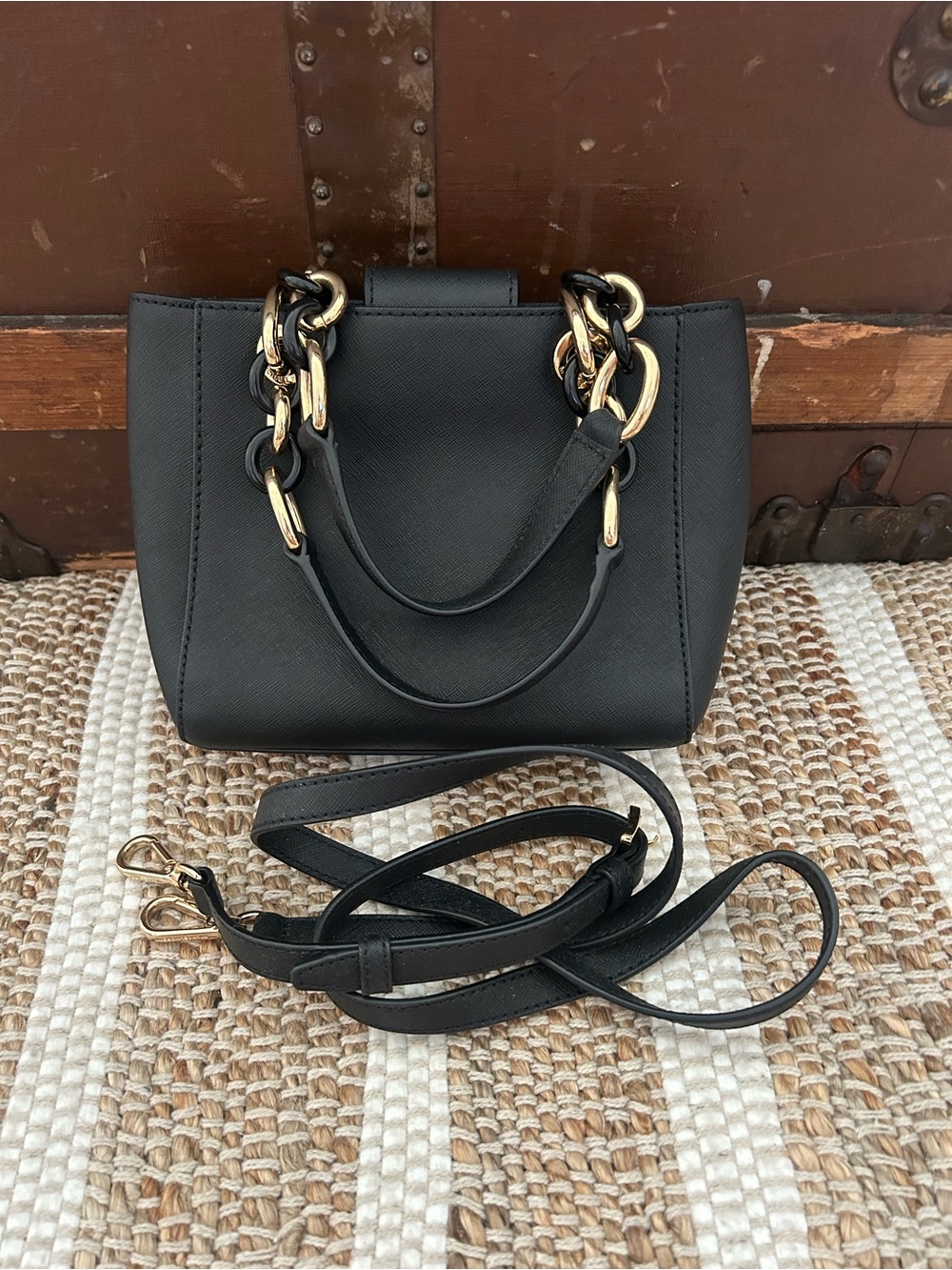 Michael Kors Black Crossbody Bag with Gold Chain Handles